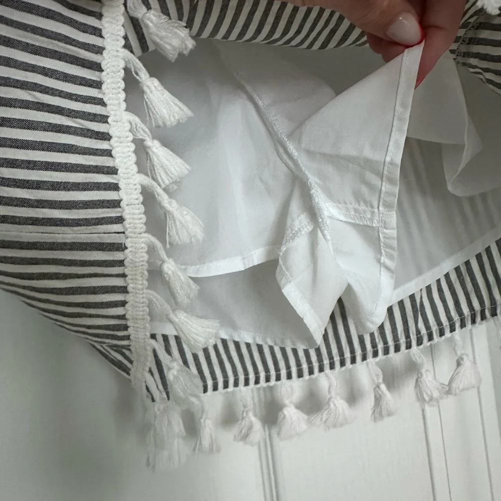 Pink Lily blue + white striped skirt with tassels. Size MED - Picture 5 of 5